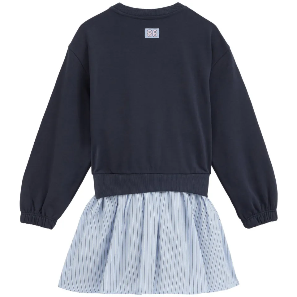 WE Fashion gestreepte sweatjurk met tekst donkerblauw donkerblauw/lichtblauw, foto 5