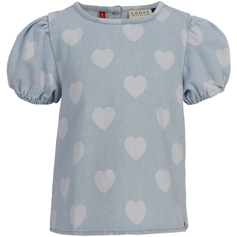 LOOXS little T-shirt met hartjes lichtblauw light blue denim, foto 2