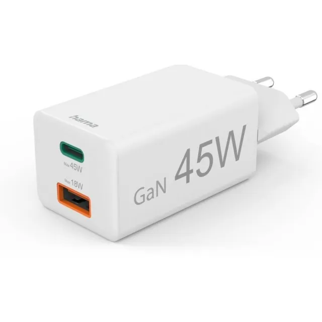 Hama Fast Charger 1x USB-C PD 1x USB-A QC Mini-Charger 45 W Oplader Wit