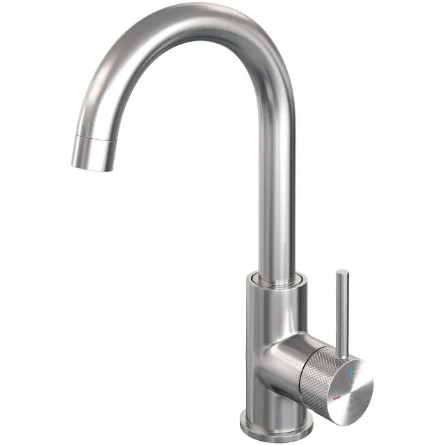 Brauer Wastafelmengkraan Brauer Brushed Carving Coldstart Opbouw Hoog Gebogen Ronde Hendel Geborsteld RVS PVD PVD
