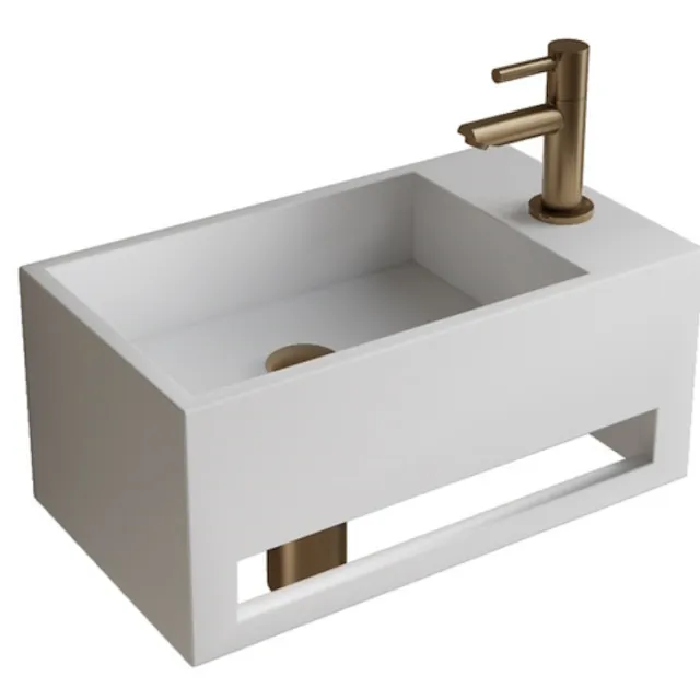 Boss & Wessing Fonteinset BWS Solid Surface Met Handdoekhouder Rechts Mat Wit Goud