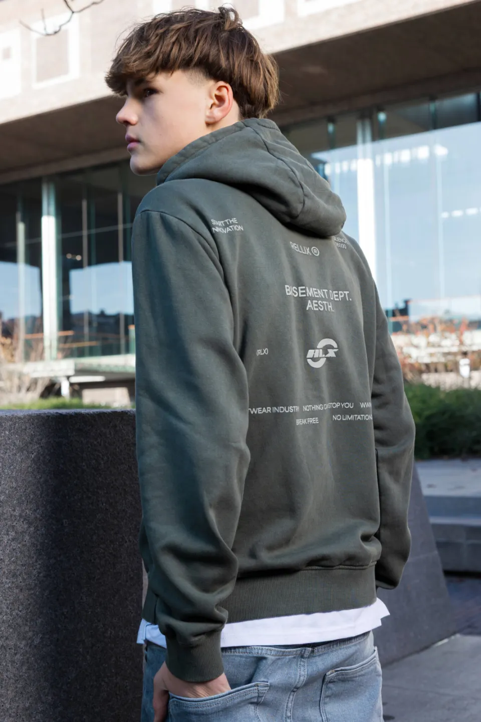 Rellix rechtvallende hoodie met backprint - donkergroen, foto 4