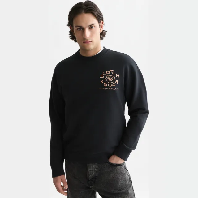 Scotch & Soda sweat relaxed fit sweater met backprint - zwart