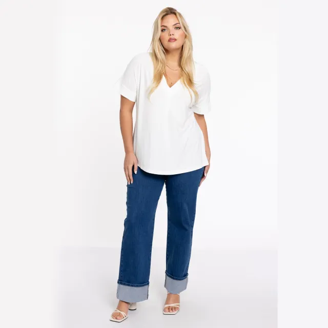 Yoek Jeans lang met omslag | Blauw Medium blue denim