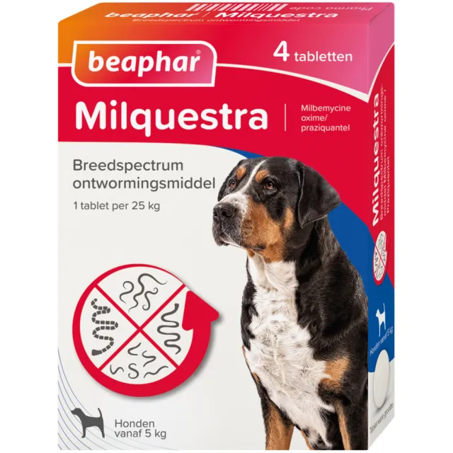 Beaphar Milquestra Ontworming Tabletten Hond 5 - 75 kg 4 tabletten