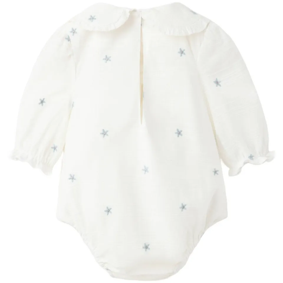 Mango Kids katoenen romper met borduursels en sterren - ecru/lichtblauw, foto 2