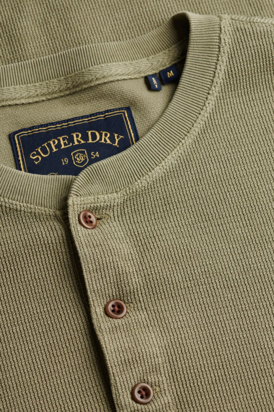 Superdry regular fit longsleeve met wafelstructuur - light khaki green, foto 8