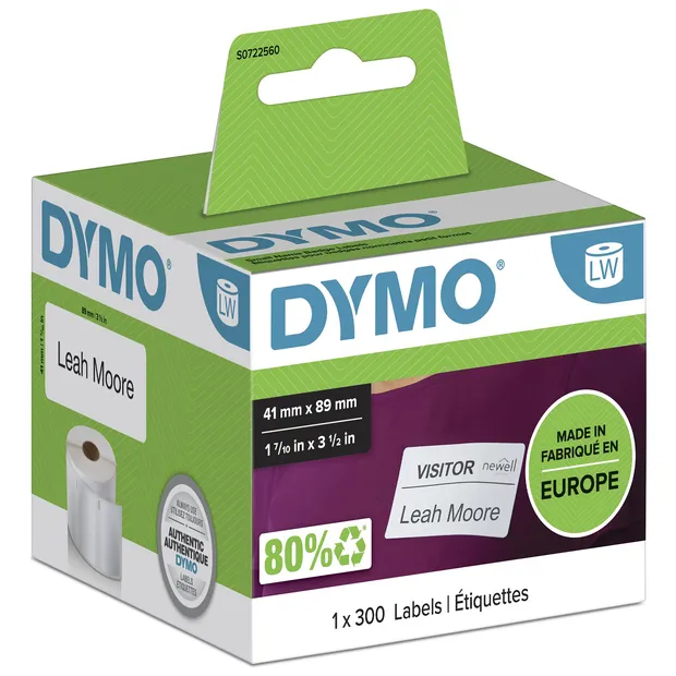 Dymo Etiket dymo labelwriter naamkaart 41x89mm 1 rol 300 stuks wit