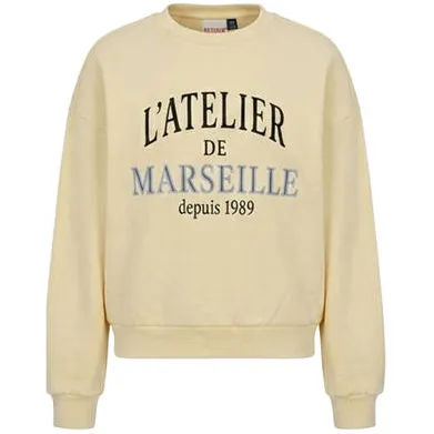 Retour Jeans oversized sweater met print en tekst - beige Printopdruk Lichtbeige