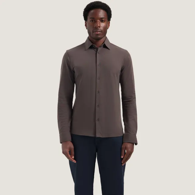 Dstrezzed slim fit piqué overhemd - donkerbruin, foto 6