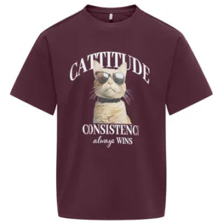 Only T-shirt met print donkerrood