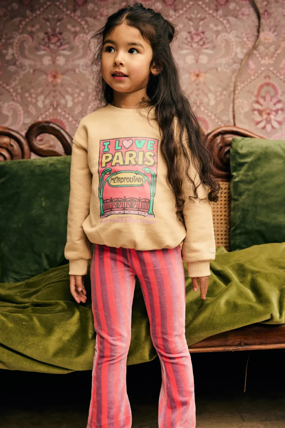 Daily7 flared gestreepte broek felroze Felroze/Paars