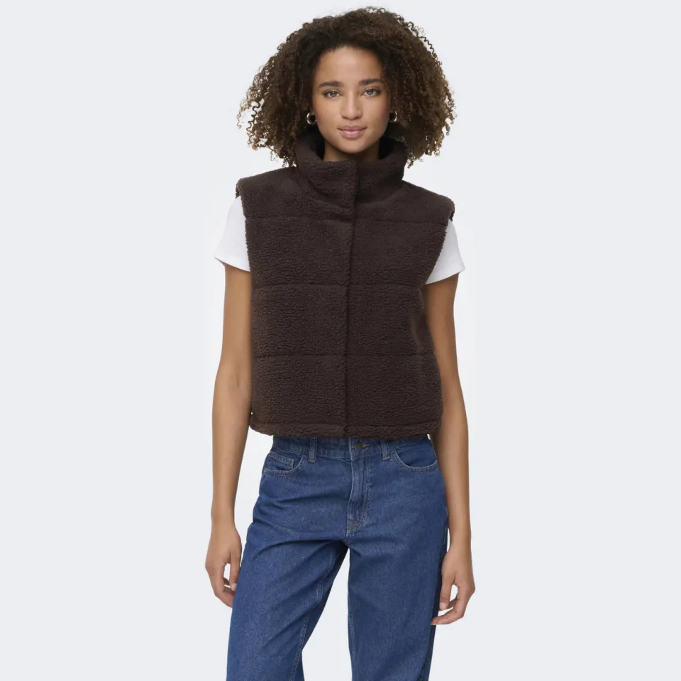 Only teddy gilet donkerbruin