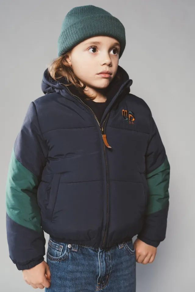 Moodstreet Jules gewatteerde winterjas donkerblauw donkerblauw/groen, foto 2
