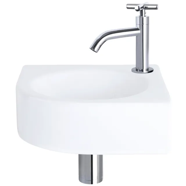 Differnz Fonteinset Differnz Cleo 30x30x10 cm Keramiek Wit Met Kruis Kraan Chroom