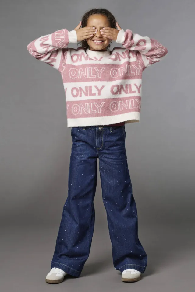 Only KIDS ONLY GIRL KOGCOMET wide leg jeans met strass-steentjes - donkerblauw Dark blue denim