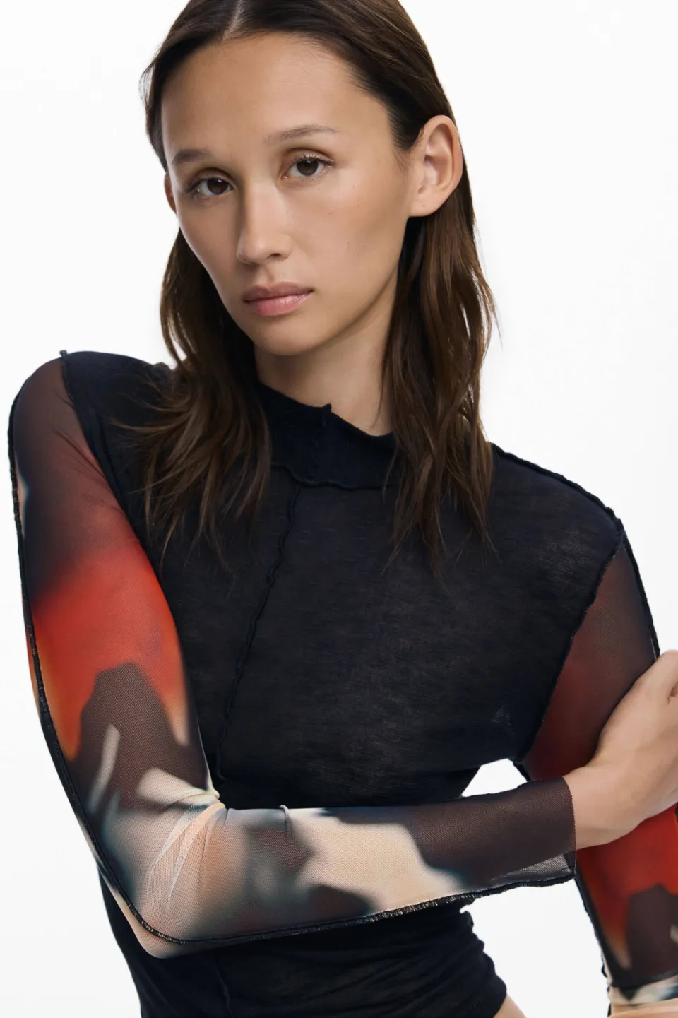 Desigual top met transparante mouwen - zwart, foto 5