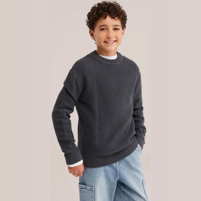 WE Fashion katoenen gebreide trui - grijs