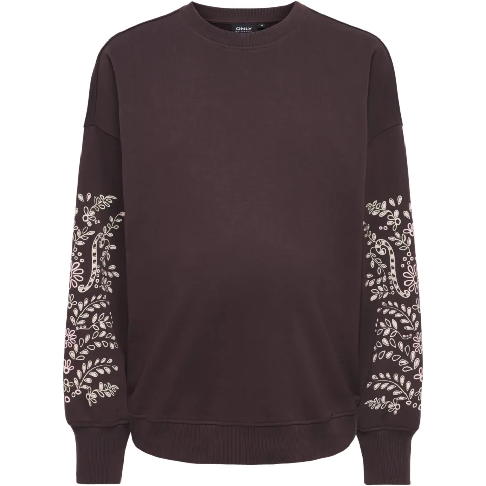 Only MATERNITY zwangerschaps gebloemde sweater donkerbruin, foto 2