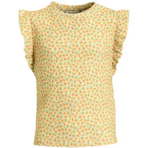 Anytime crinkle top met ruffles bloemenprint geel