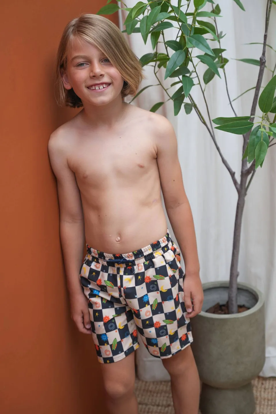 Just Beach zwemshort Poolday zwart/ecru Zwart/ecru/groen/oranje/geel/blauw