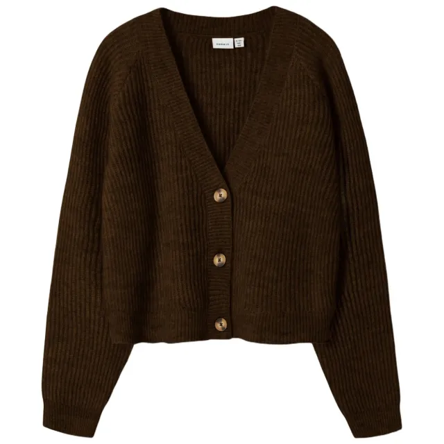 NAME IT KIDS rechtvallend gebreid vest met wol - donkerbruin