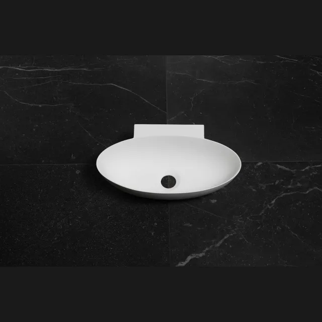 Fontein Ovaal Luca Sanitair 40x22x12 cm Solid Surface Mat Wit (zonder kraangat), foto 2