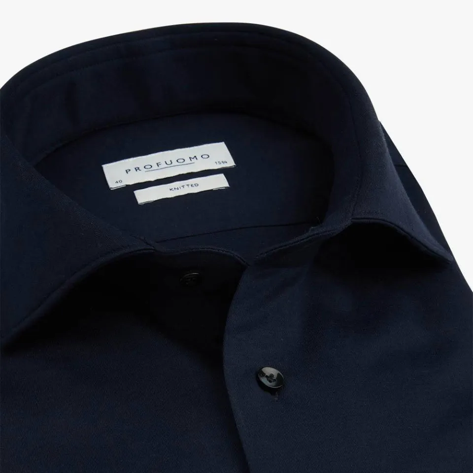 Profuomo slim fit strijkvrij overhemd met extra lange mouw navy, foto 5