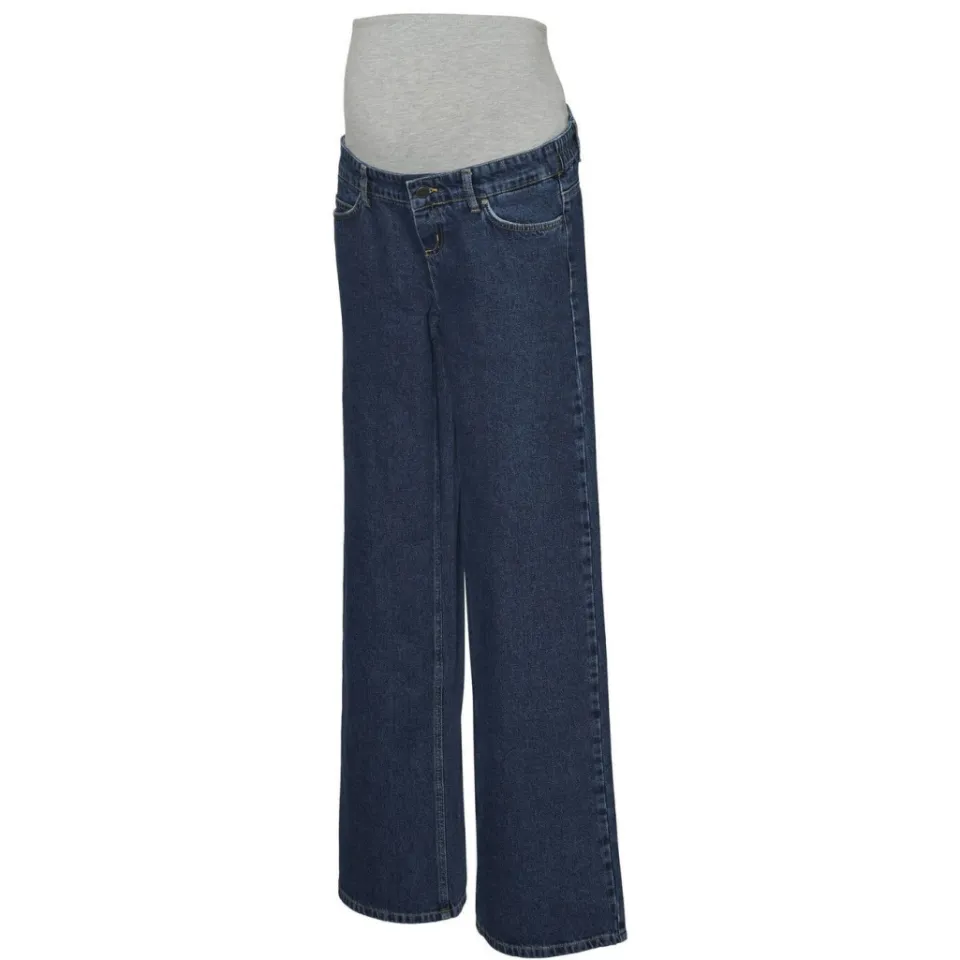 Mamalicious low waist zwangerschaps wide leg jeans dark blue denim, foto 2