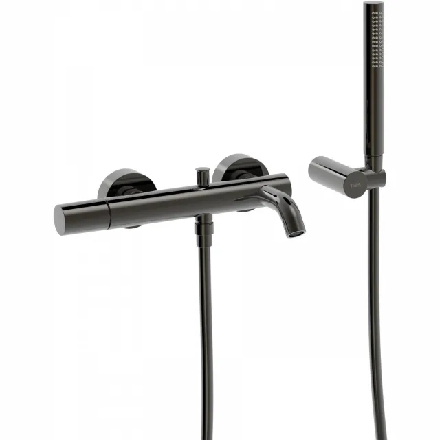 Tres Badmengkraan Tres Study Exclusive Rond met Omstel en Handdoucheset met Staafhanddouche Metallic Zwart