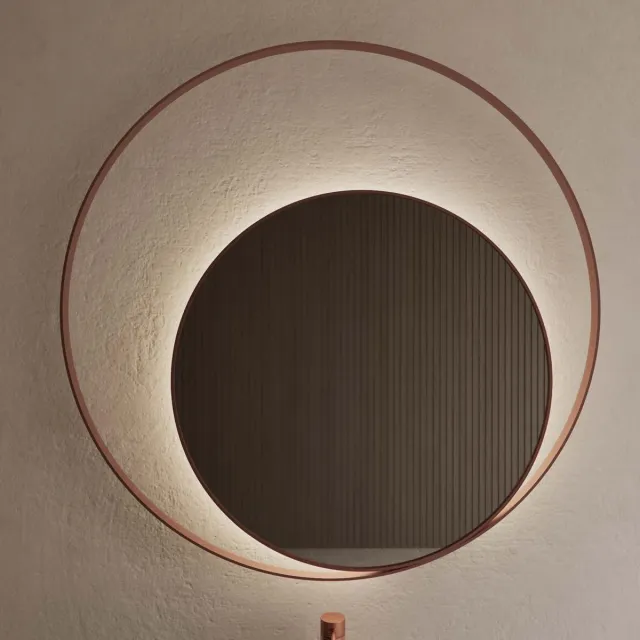 Gliss Design Spiegel Gliss Design Kosmos Koper Rosé Rond met Frame en Indirecte LED Verlichting 100 cm
