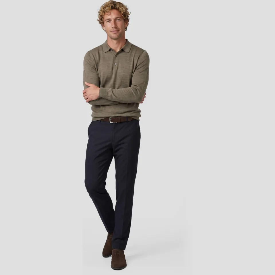 Profuomo wollen regular fit gemêleerde trui - bruin