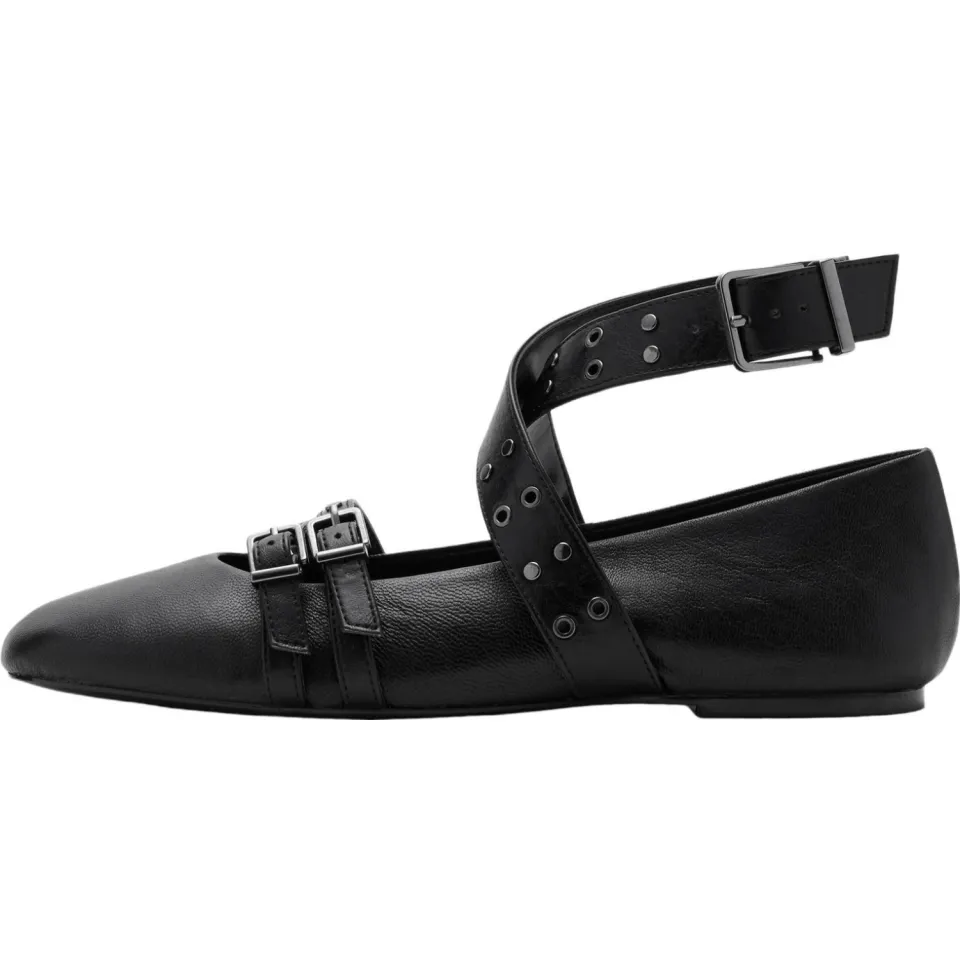Mango TEEN leren ballerina's met studs - zwart, foto 4