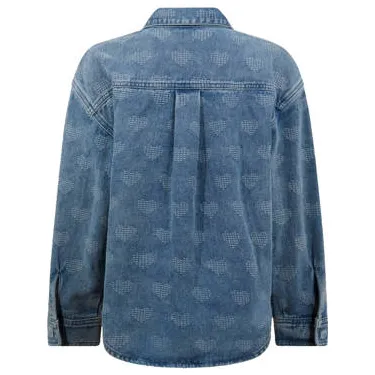 Shoeby denim blouse met hartjes medium blue denim, foto 3