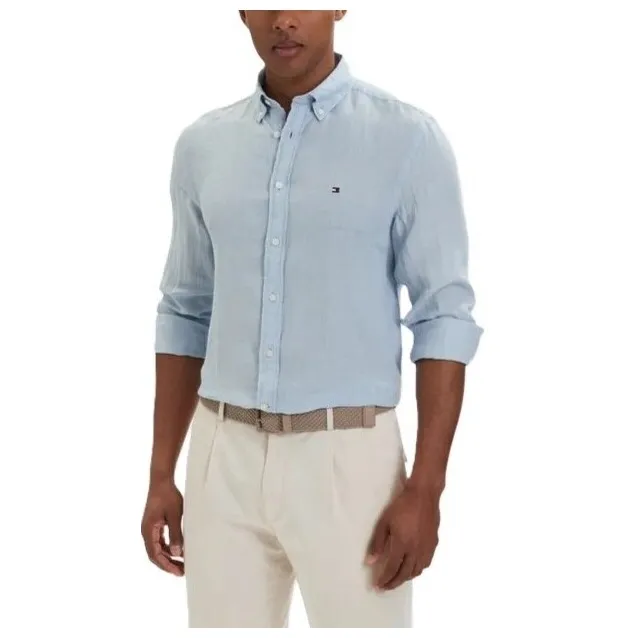Tommy Hilfiger regular fit vrijetijdsoverhemd van puur linnen Lichtblauw