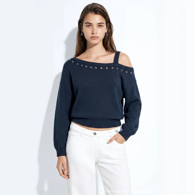 Mango TEEN katoenen gebreide trui - marineblauw