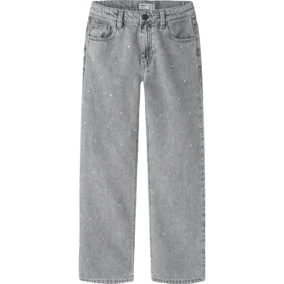 NAME IT KIDS straight leg jeans met strass-steentjes light grey denim, foto 2