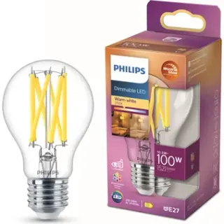 Philips Ledfilamentlamp Peertje Classic - D6cm - Dimbaar - Warm Wit - E27 - 10,5w Transparant