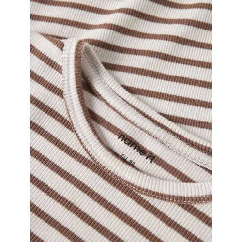 NAME IT MINI gestreepte longsleeve bruin ecru, foto 4