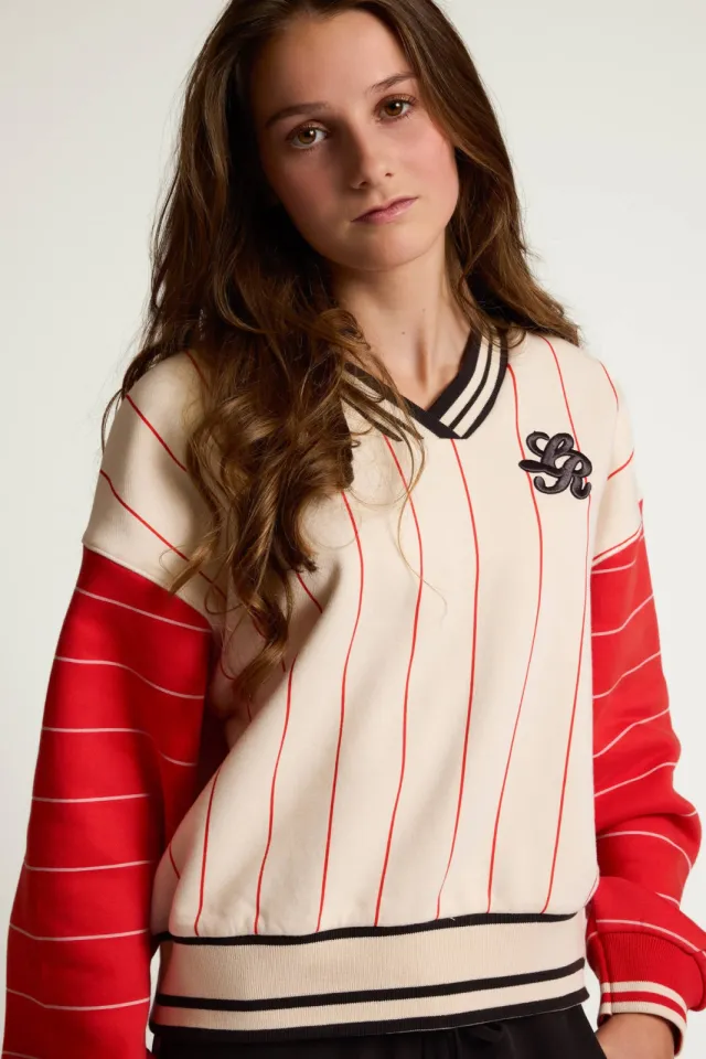 LOOXS 10sixteen rechtvallende gestreepte sweater met backprint - ecru, foto 5