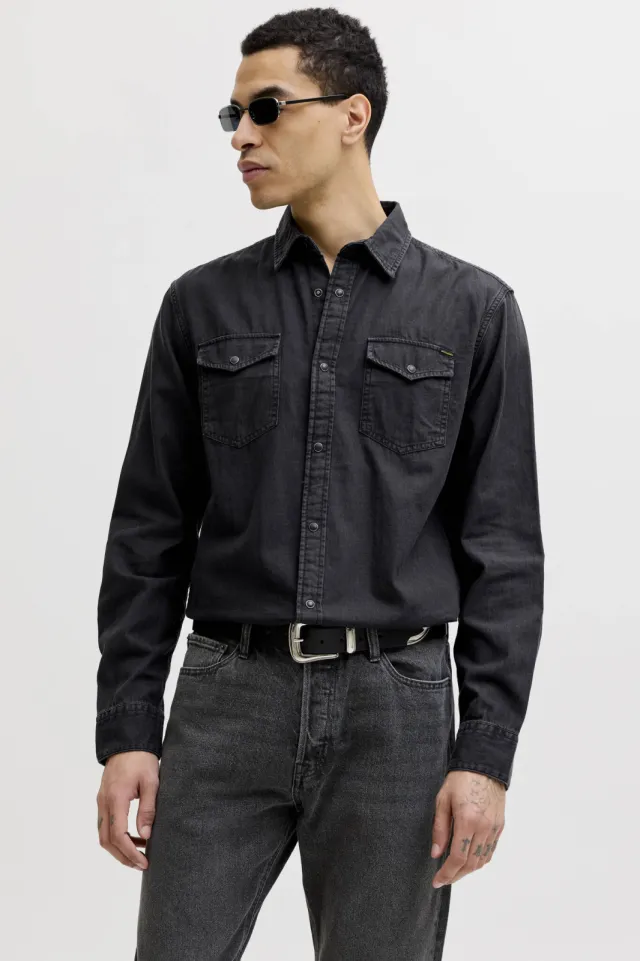 Jack & Jones ESSENTIALS regular casual overhemd black denim