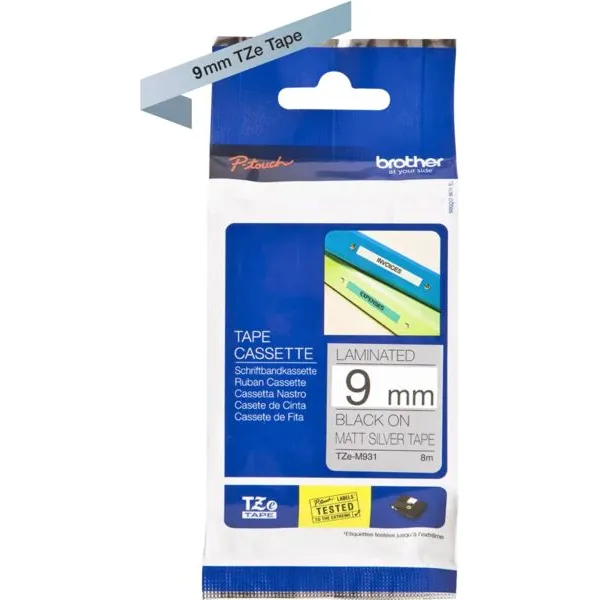 Brother TZe-M921 Tape Zwart op metallic