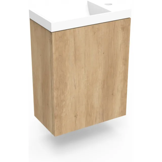 Arcqua Fonteinkast Nebraska Oak Arcqua Luna 40x55x28 cm Incl. Fontein Mat Wit Zonder Overloop