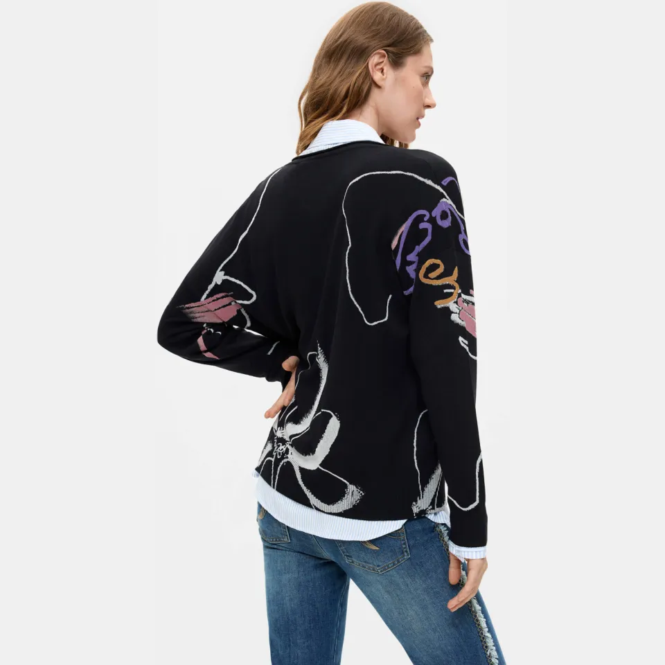 Desigual viscose trui met print - zwart, foto 6