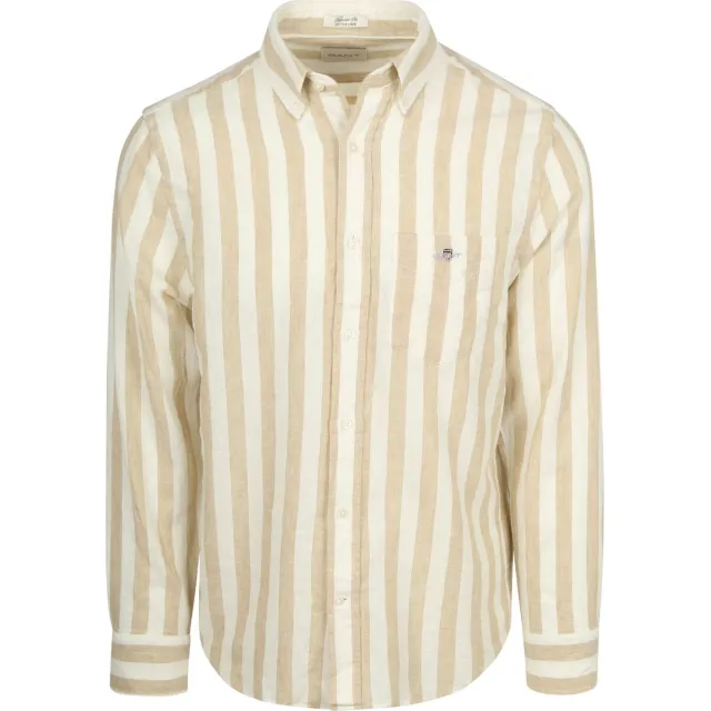 Gant Overhemd Lange Mouw Gant Cotton Linen Overhemd Streep Beige