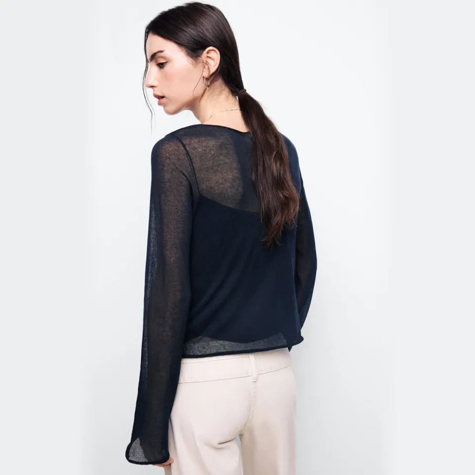 Mango TEEN semi-transparante gebreide trui - marineblauw, foto 4