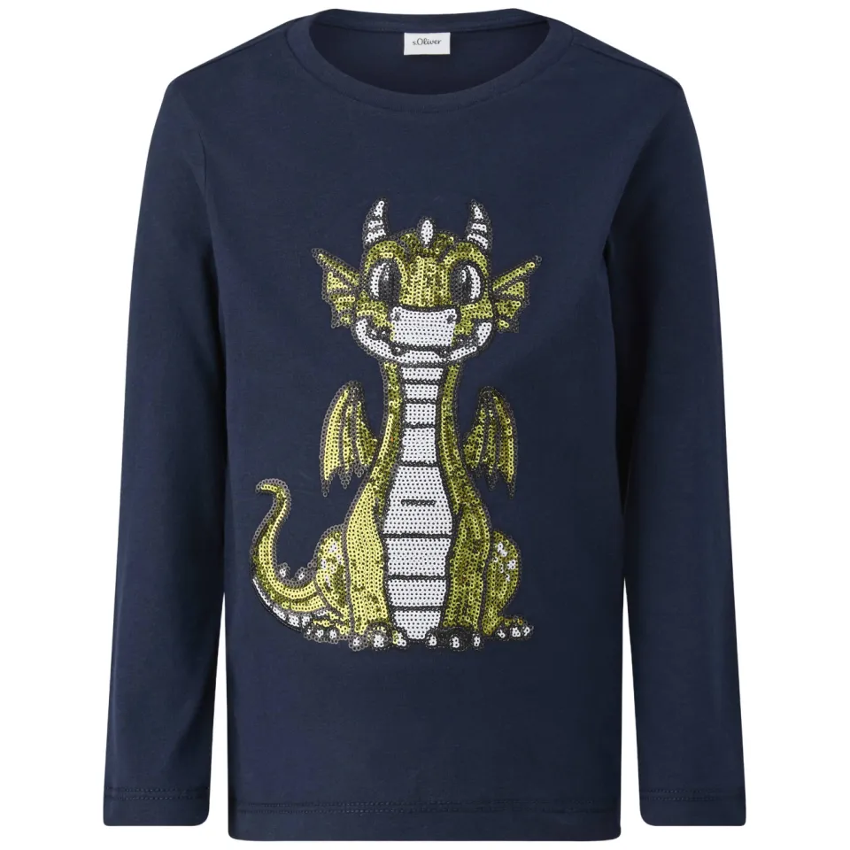 s.Oliver longsleeve met pailletten en print donkerblauw, foto 2