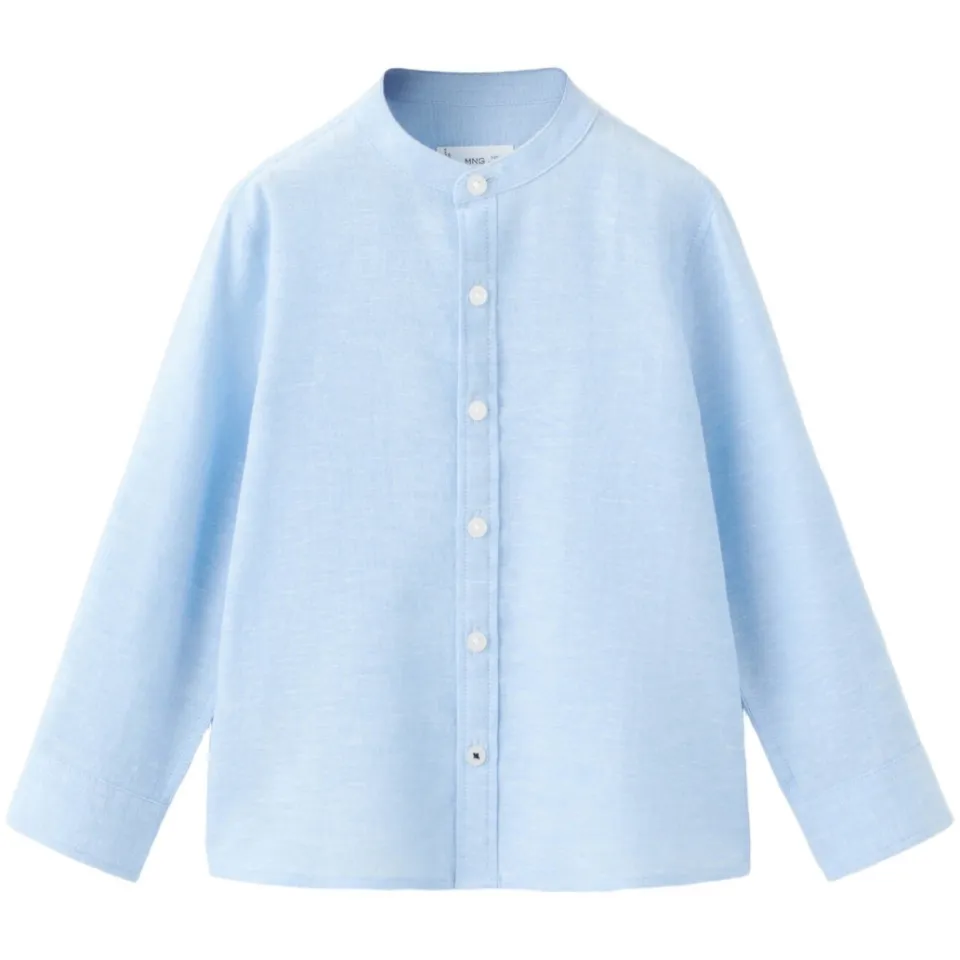 Mango Kids casual overhemd met linnen lichtblauw, foto 2