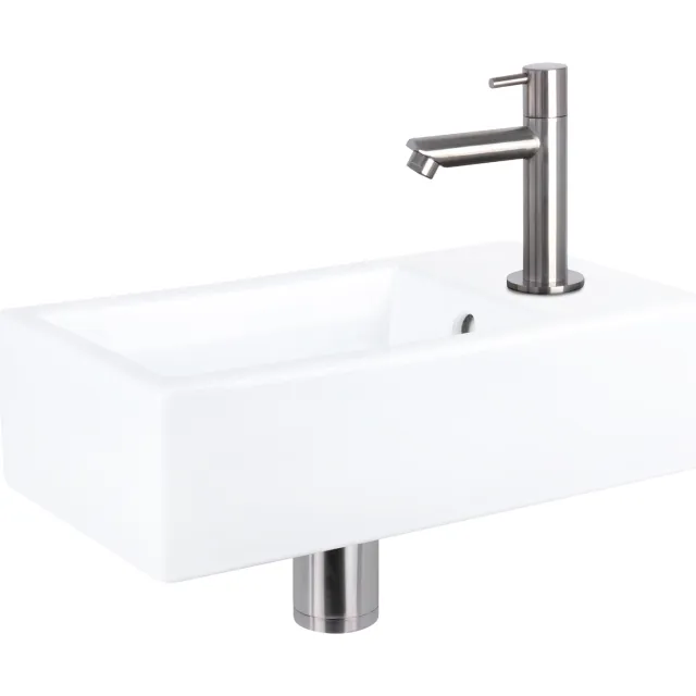 Fonteinset Differnz Force Keramiek 40x22x11.5 cm Wit Met Rechte Kraan Mat Chroom