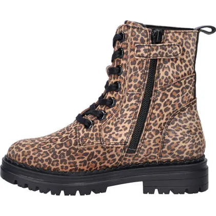Nelson Kids suède veterboots met panterprint beige/zwart, foto 3